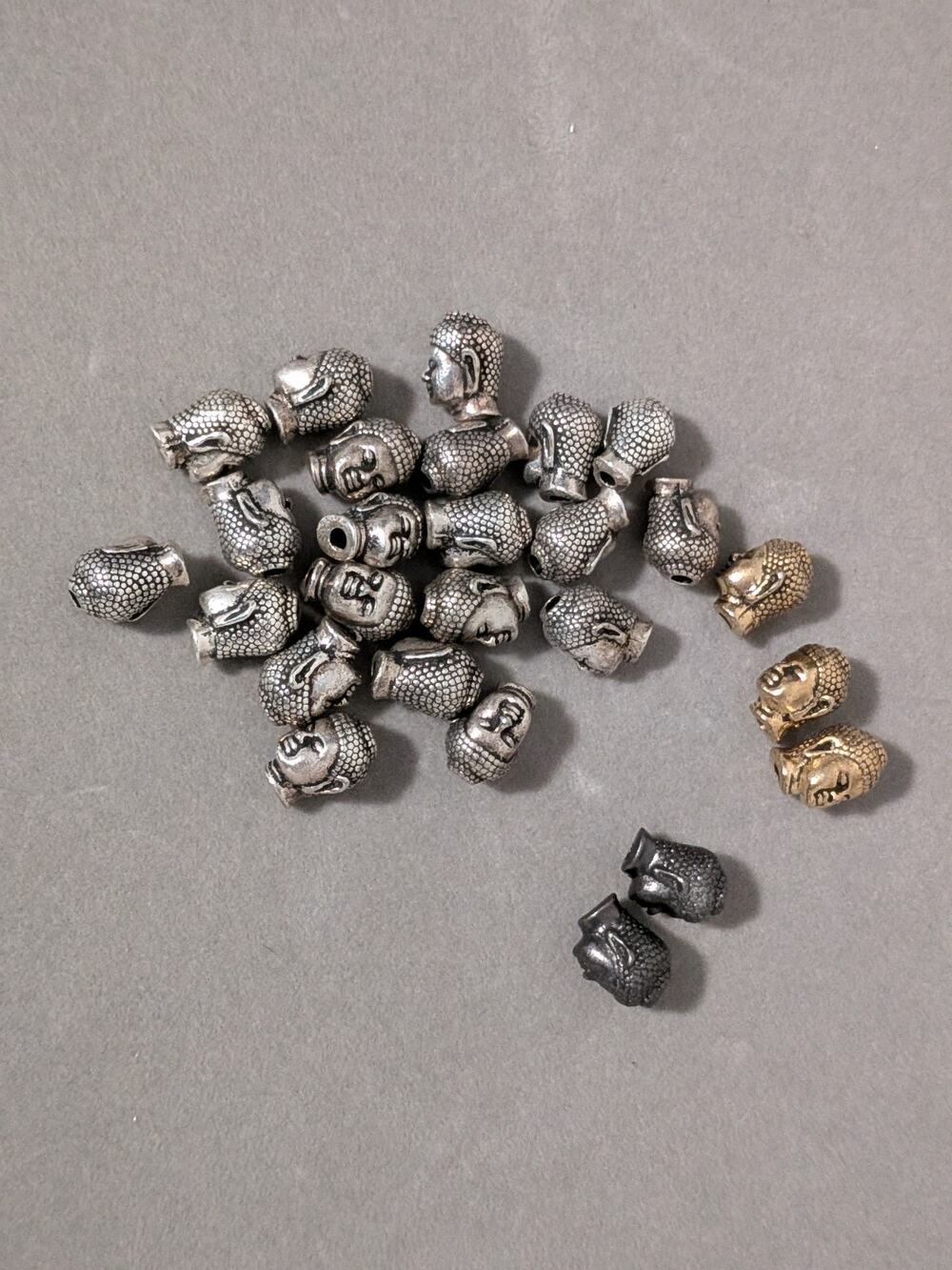 26 Pc Bulk Metal Buddha Head Beads Lot Tricolor Silver Gold Gunmetal Heavy